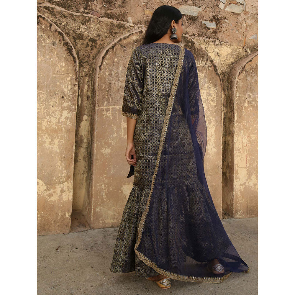 Gulabo Jaipur Blue Nimraa Kurta With Sharara And Dupatta (Set Of 3)