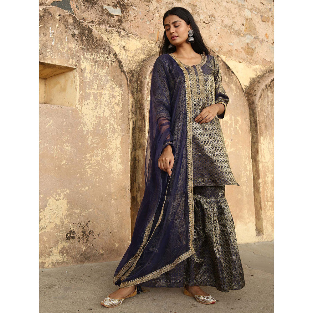 Gulabo Jaipur Blue Nimraa Kurta With Sharara And Dupatta (Set Of 3)