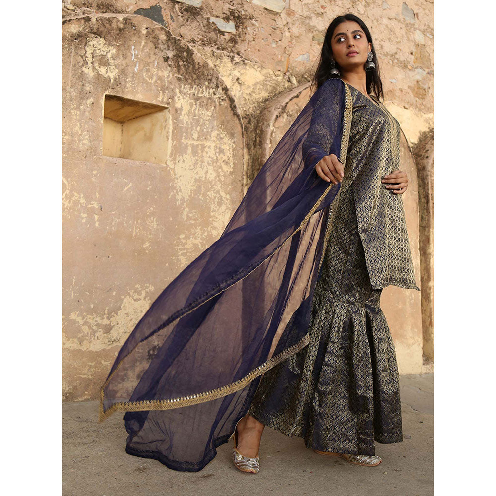 Gulabo Jaipur Blue Nimraa Kurta With Sharara And Dupatta (Set Of 3)
