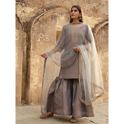 Gulabo Jaipur Grey Nimraa Kurta With Sharara And Dupatta (Set Of 3)