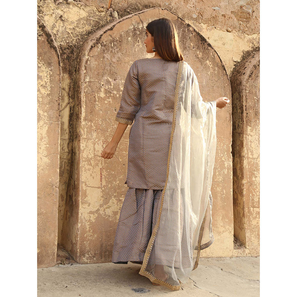 Gulabo Jaipur Grey Nimraa Kurta With Sharara And Dupatta (Set Of 3)