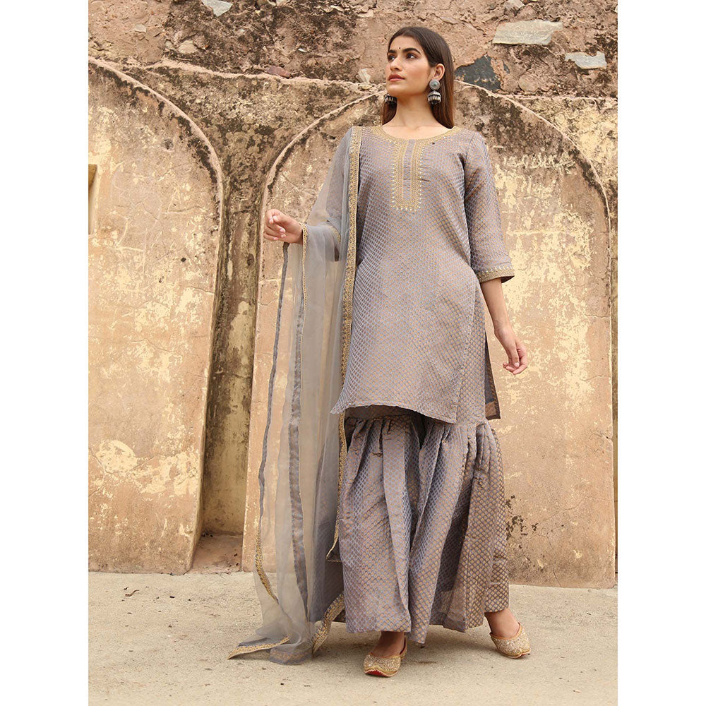Gulabo Jaipur Grey Nimraa Kurta With Sharara And Dupatta (Set Of 3)