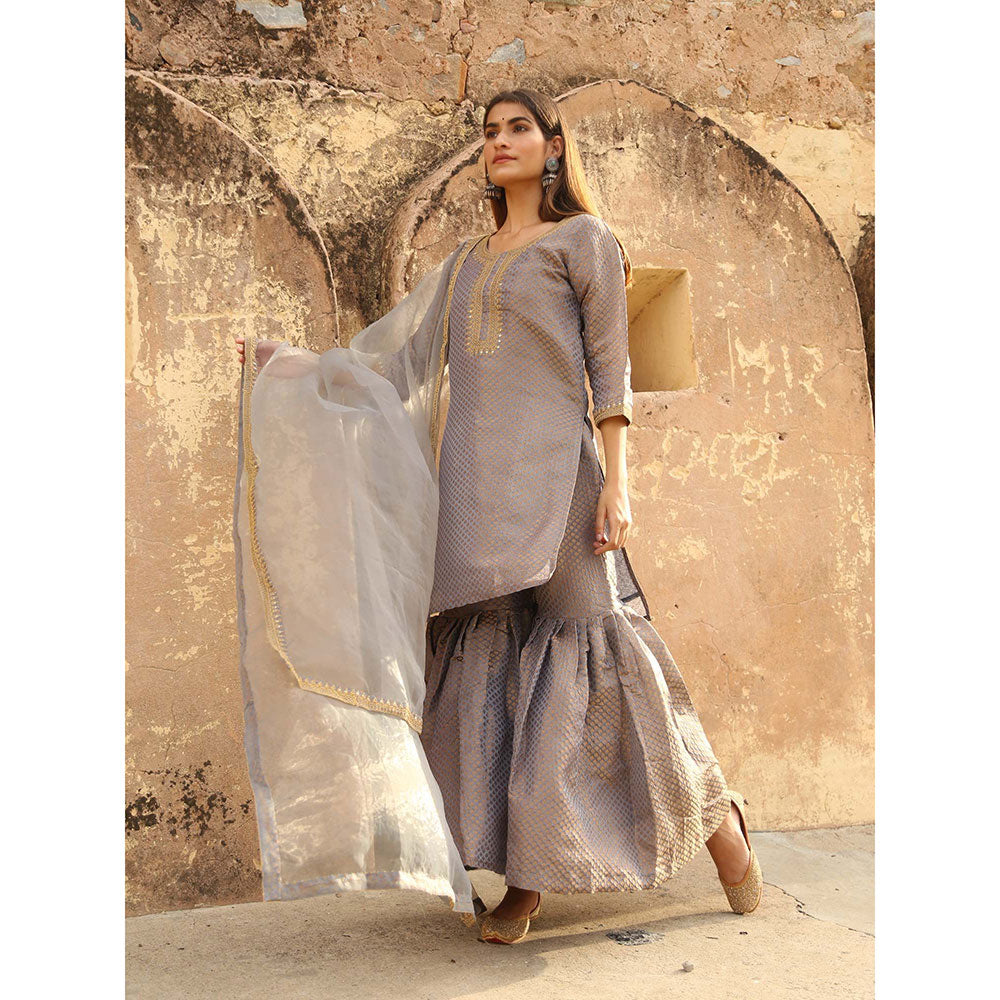Gulabo Jaipur Grey Nimraa Kurta With Sharara And Dupatta (Set Of 3)