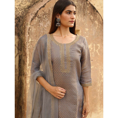 Gulabo Jaipur Grey Nimraa Kurta With Sharara And Dupatta (Set Of 3)