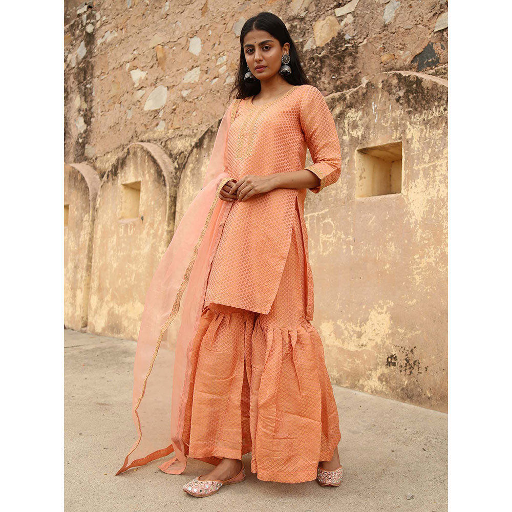 Gulabo Jaipur Peach Nimraa Kurta With Sharara And Dupatta (Set Of 3)
