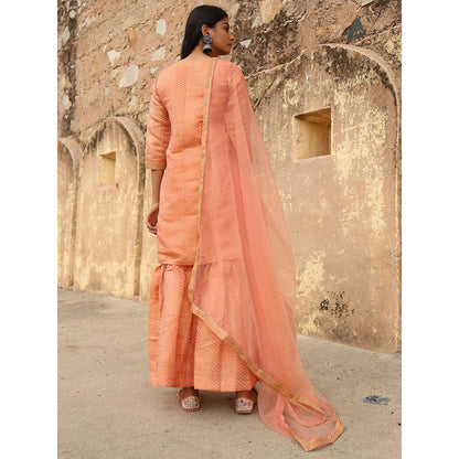 Gulabo Jaipur Peach Nimraa Kurta With Sharara And Dupatta (Set Of 3)