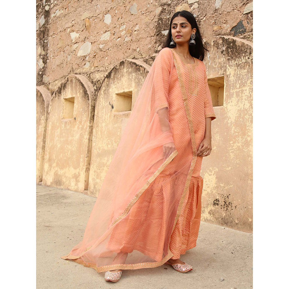 Gulabo Jaipur Peach Nimraa Kurta With Sharara And Dupatta (Set Of 3)