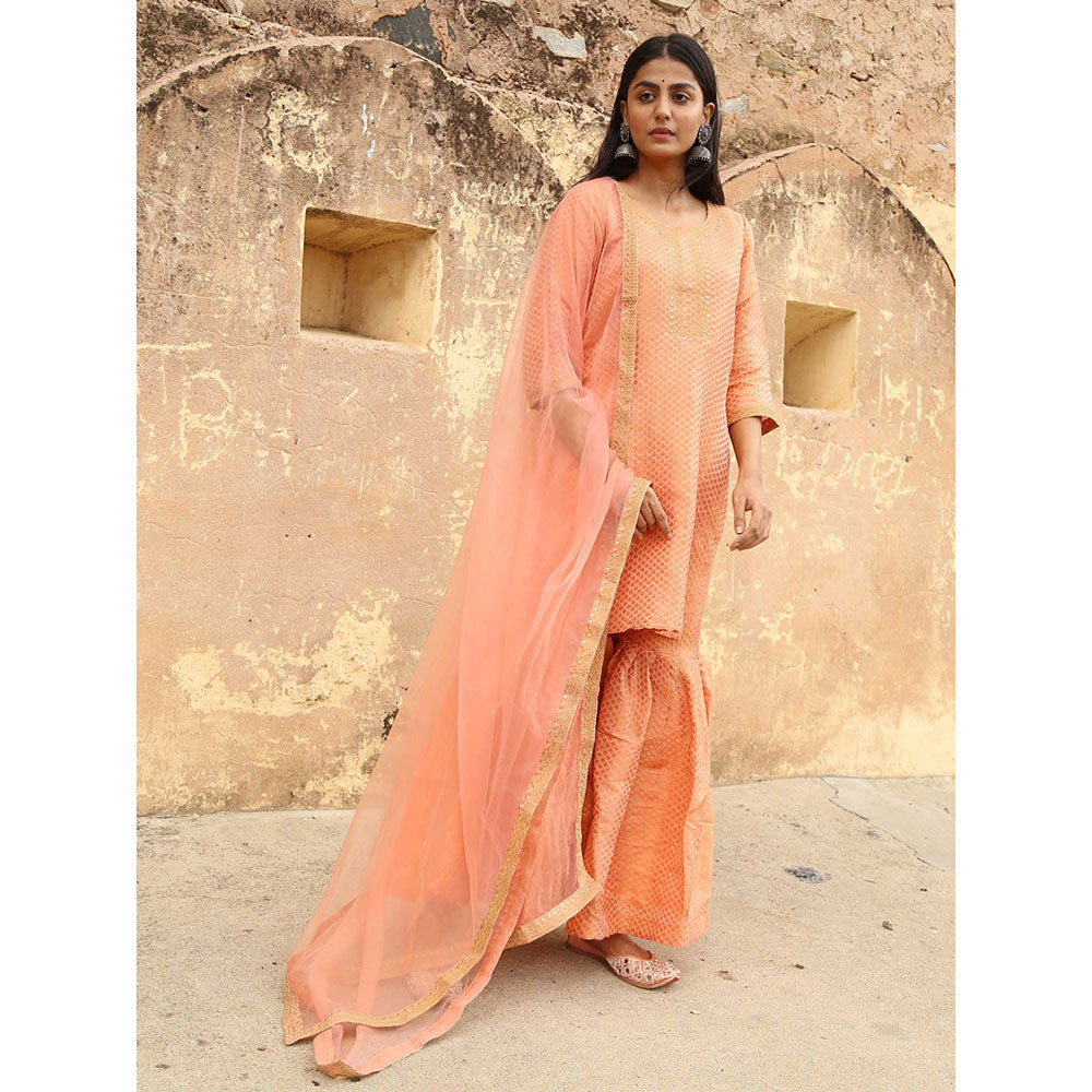 Gulabo Jaipur Peach Nimraa Kurta With Sharara And Dupatta (Set Of 3)