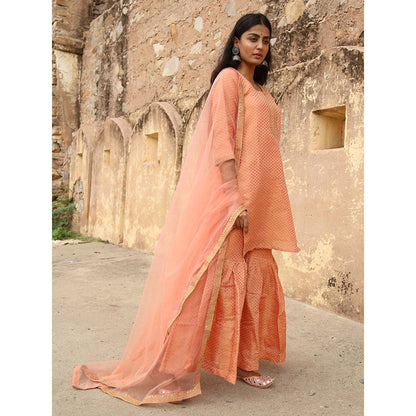 Gulabo Jaipur Peach Nimraa Kurta With Sharara And Dupatta (Set Of 3)