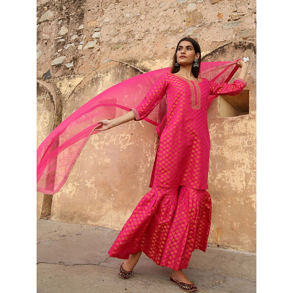 Gulabo Jaipur Pink Nimraa Kurta With Sharara And Dupatta (Set Of 3)