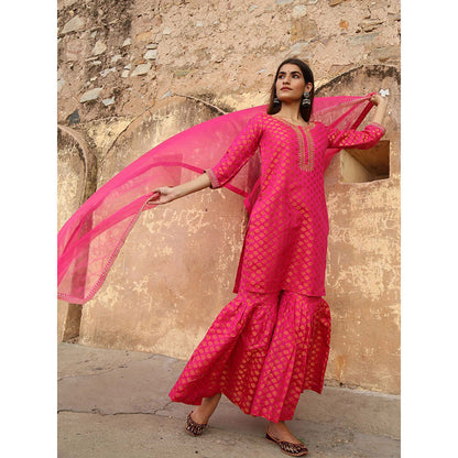 Gulabo Jaipur Pink Nimraa Kurta With Sharara And Dupatta (Set Of 3)