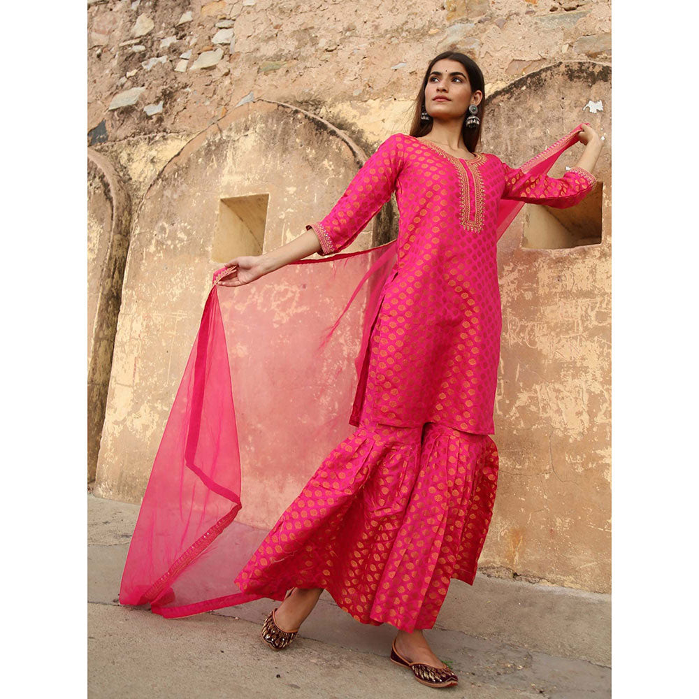 Gulabo Jaipur Pink Nimraa Kurta With Sharara And Dupatta (Set Of 3)
