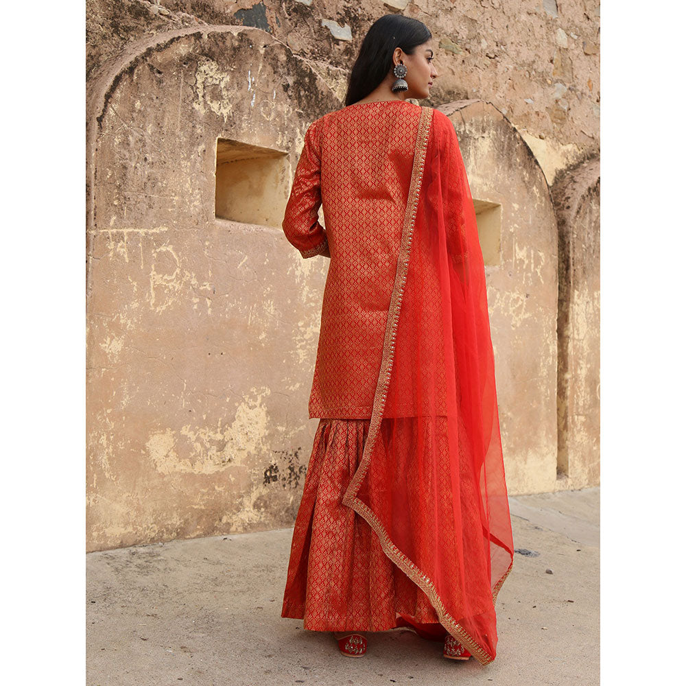Gulabo Jaipur Red Nimraa Kurta With Sharara And Dupatta (Set Of 3)