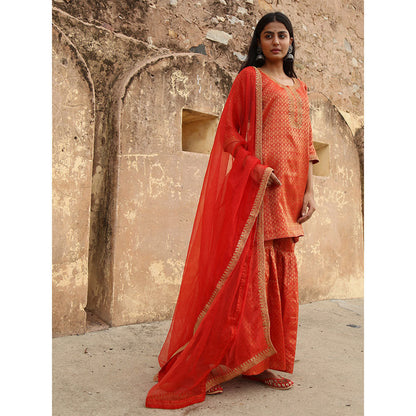 Gulabo Jaipur Red Nimraa Kurta With Sharara And Dupatta (Set Of 3)