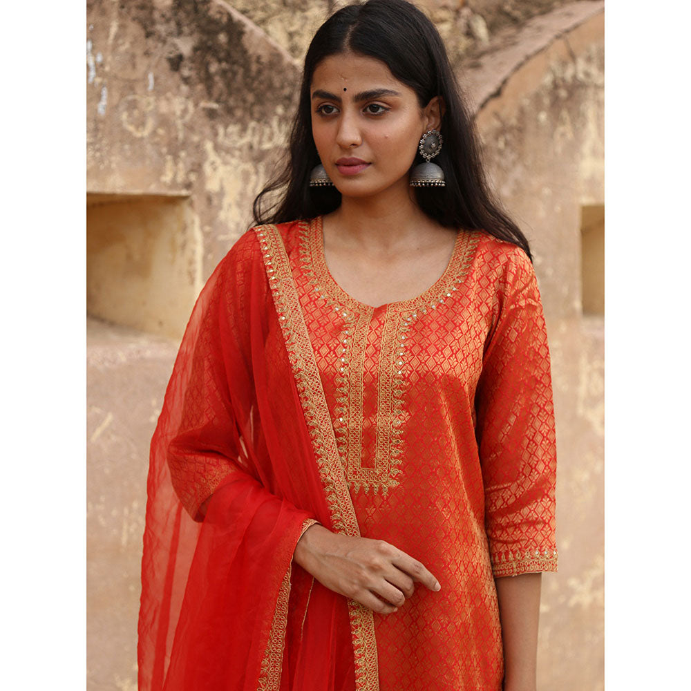 Gulabo Jaipur Red Nimraa Kurta With Sharara And Dupatta (Set Of 3)