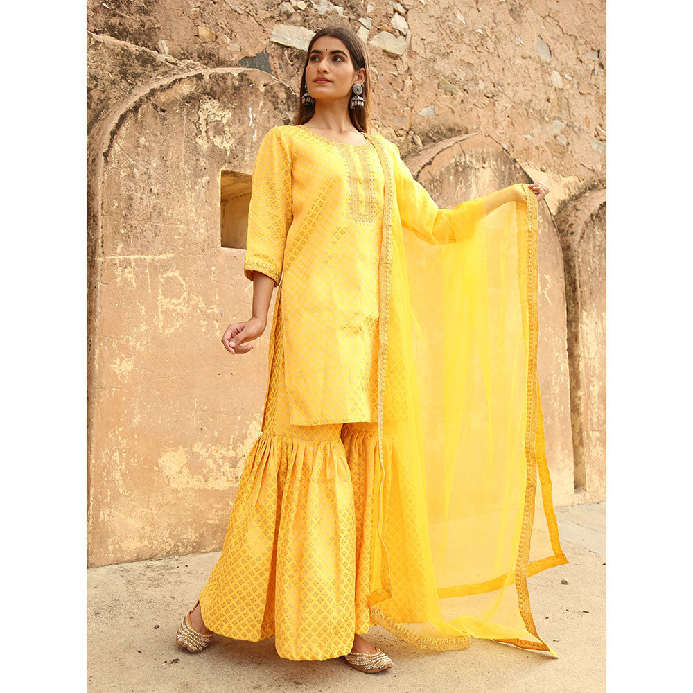 Gulabo Jaipur Yellow Nimraa Kurta With Sharara And Dupatta (Set Of 3)