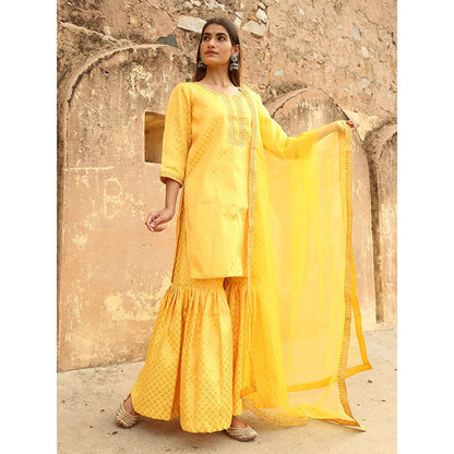 Gulabo Jaipur Yellow Nimraa Kurta With Sharara And Dupatta (Set Of 3)