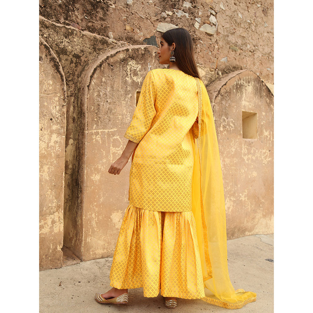 Gulabo Jaipur Yellow Nimraa Kurta With Sharara And Dupatta (Set Of 3)