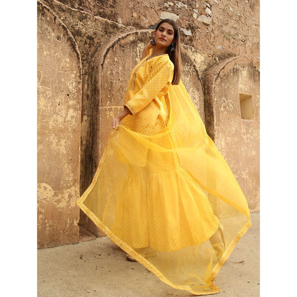Gulabo Jaipur Yellow Nimraa Kurta With Sharara And Dupatta (Set Of 3)