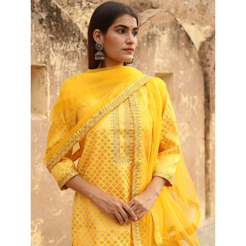 Gulabo Jaipur Yellow Nimraa Kurta With Sharara And Dupatta (Set Of 3)
