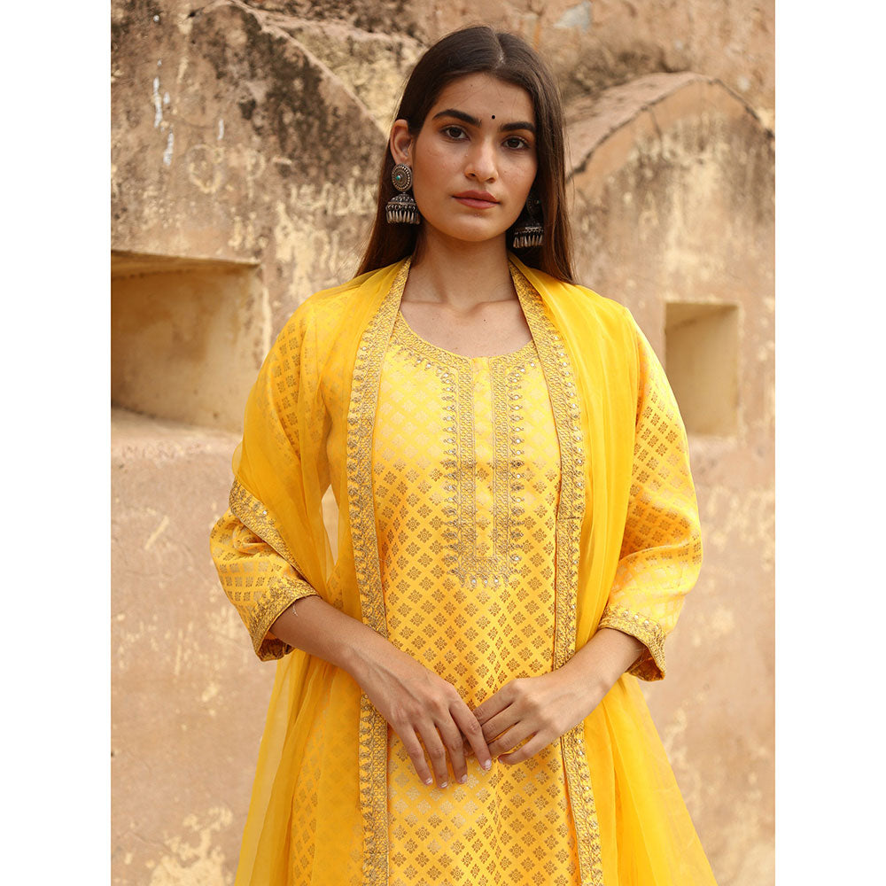 Gulabo Jaipur Yellow Nimraa Kurta With Sharara And Dupatta (Set Of 3)