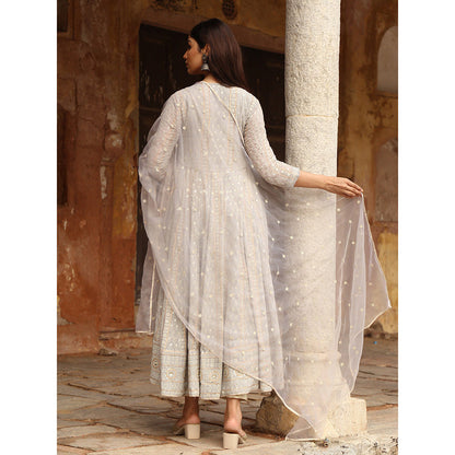 Gulabo Jaipur Grey Nisa Anarkali With Pant And Dupatta (Set Of 3)