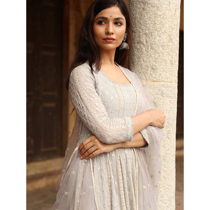 Gulabo Jaipur Grey Nisa Anarkali With Pant And Dupatta (Set Of 3)