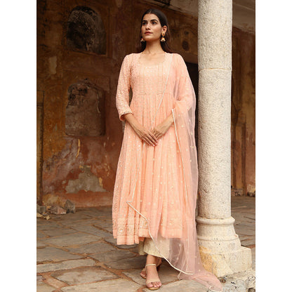 Gulabo Jaipur Peach Nisa Anarkali With Pant And Dupatta (Set Of 3)