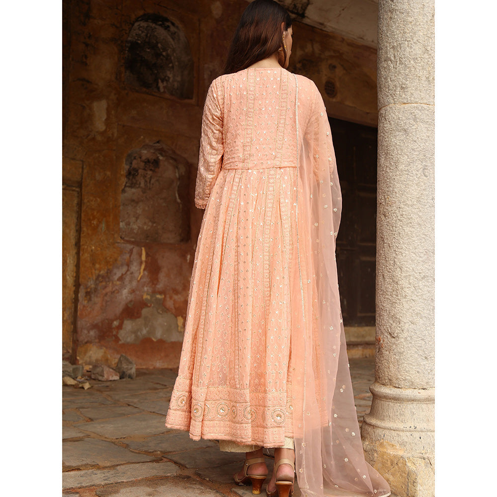 Gulabo Jaipur Peach Nisa Anarkali With Pant And Dupatta (Set Of 3)