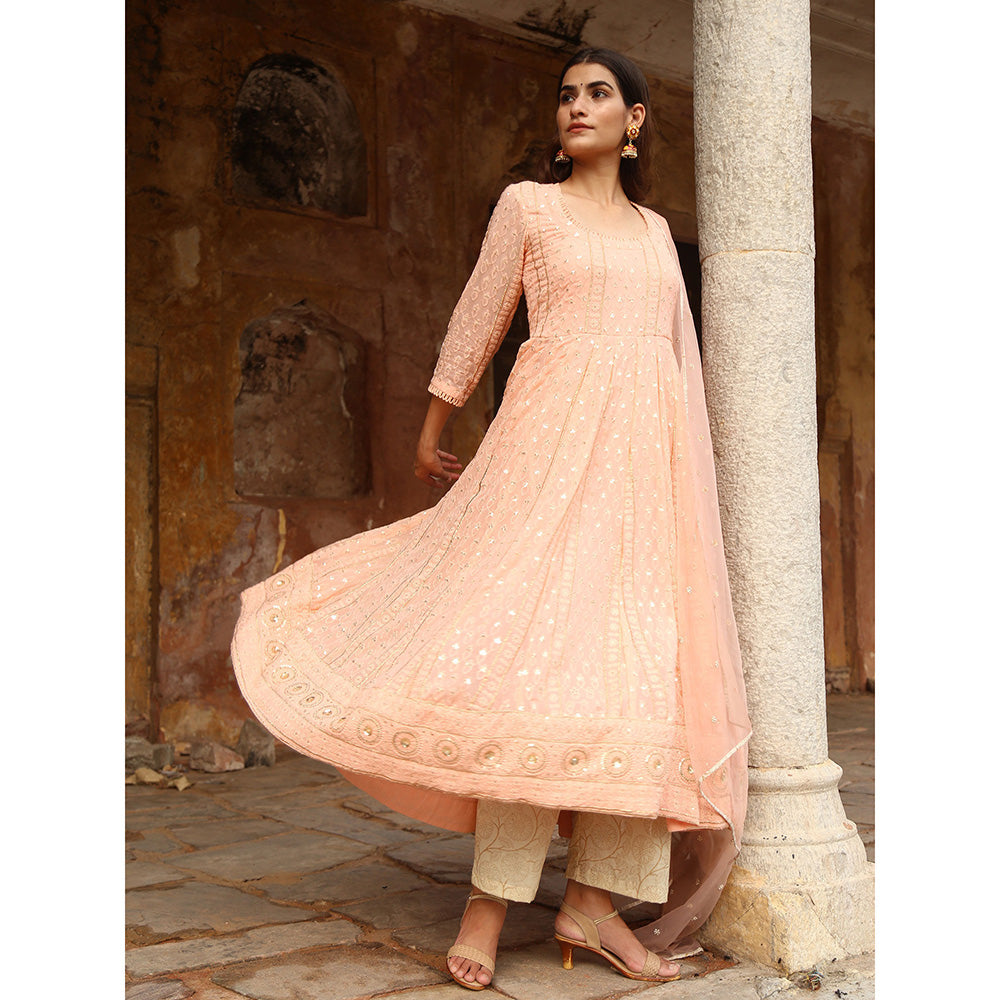 Gulabo Jaipur Peach Nisa Anarkali With Pant And Dupatta (Set Of 3)