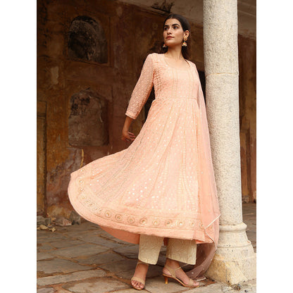 Gulabo Jaipur Peach Nisa Anarkali With Pant And Dupatta (Set Of 3)