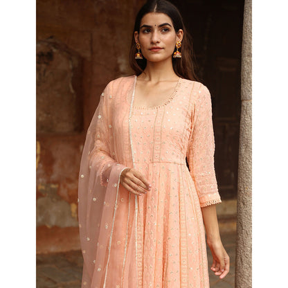Gulabo Jaipur Peach Nisa Anarkali With Pant And Dupatta (Set Of 3)