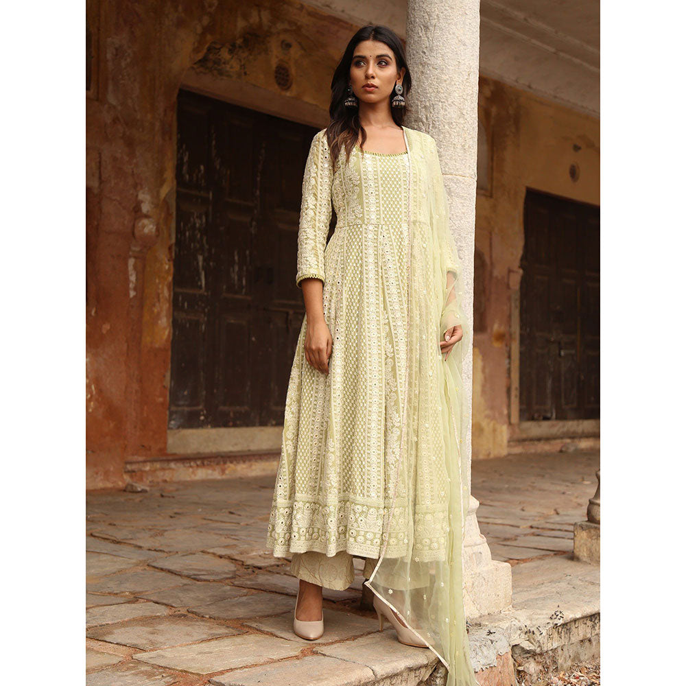 Gulabo Jaipur Green Nisa Anarkali With Pant And Dupatta (Set Of 3)