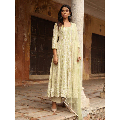 Gulabo Jaipur Green Nisa Anarkali With Pant And Dupatta (Set Of 3)