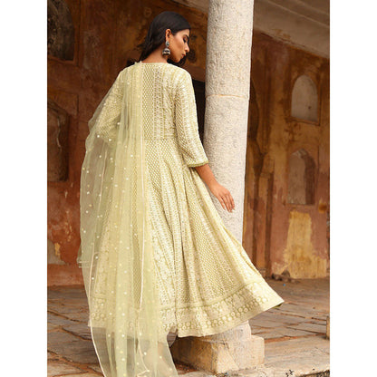 Gulabo Jaipur Green Nisa Anarkali With Pant And Dupatta (Set Of 3)