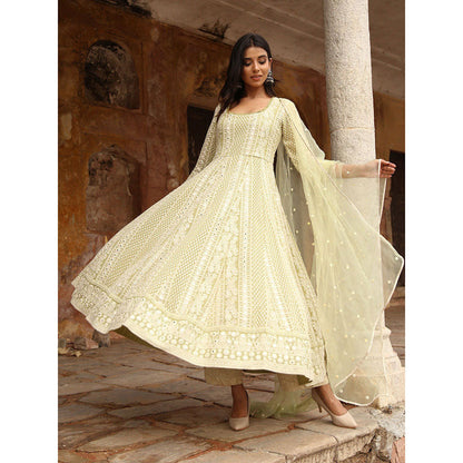 Gulabo Jaipur Green Nisa Anarkali With Pant And Dupatta (Set Of 3)