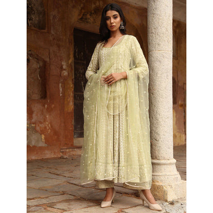 Gulabo Jaipur Green Nisa Anarkali With Pant And Dupatta (Set Of 3)