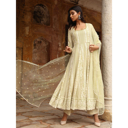 Gulabo Jaipur Green Nisa Anarkali With Pant And Dupatta (Set Of 3)