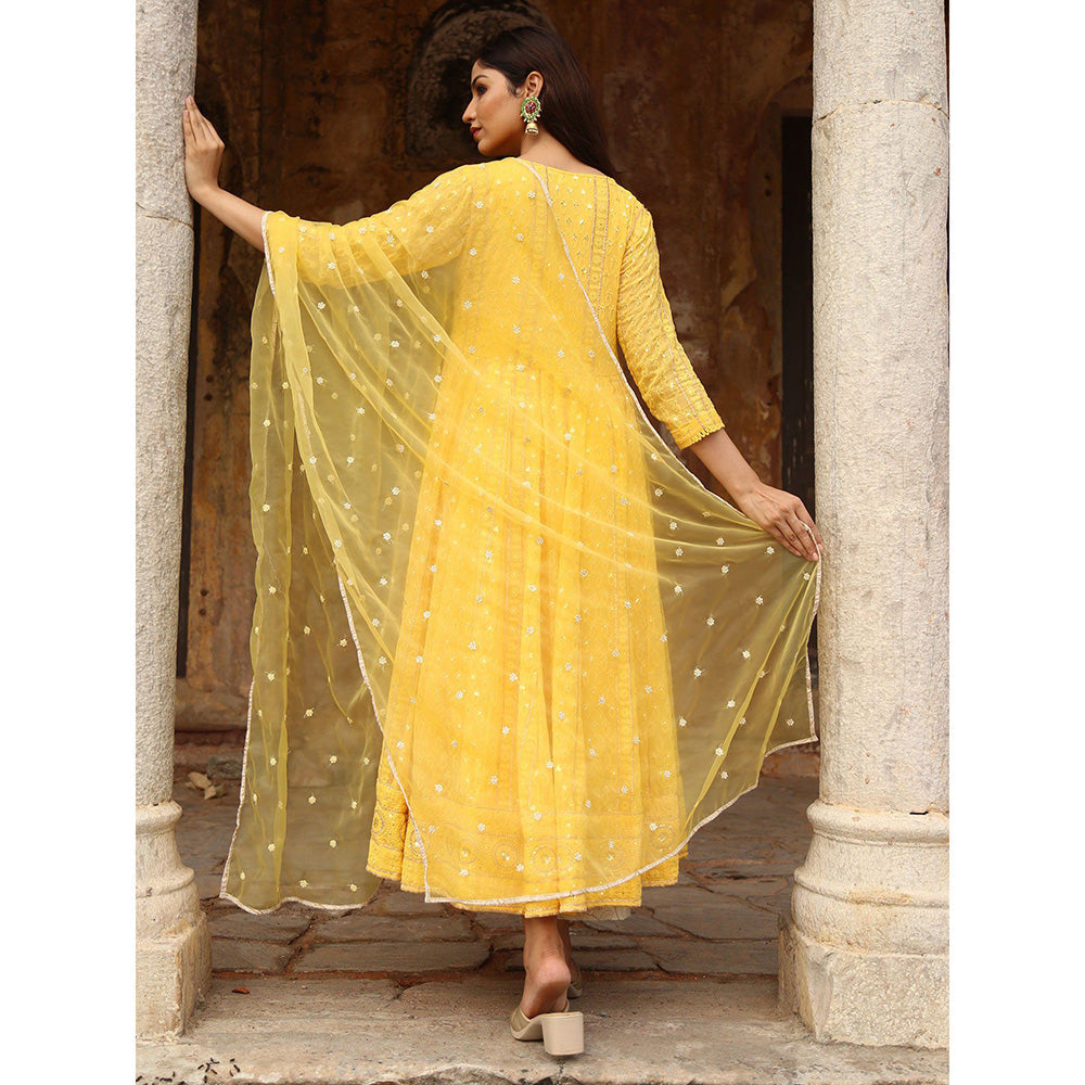 Gulabo Jaipur Yellow Nisa Anarkali With Pant And Dupatta (Set Of 3)