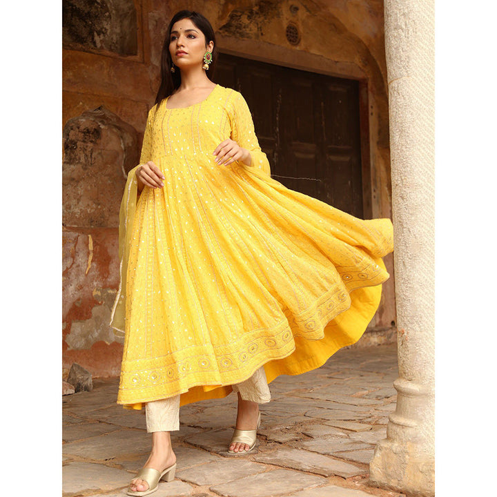 Gulabo Jaipur Yellow Nisa Anarkali With Pant And Dupatta (Set Of 3)