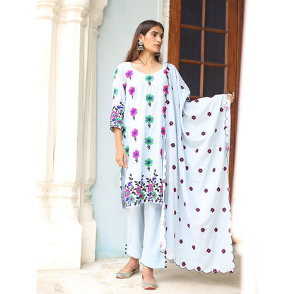 Gulabo Jaipur Blue Poppy Kurta With Pant And Dupatta (Set Of 3)