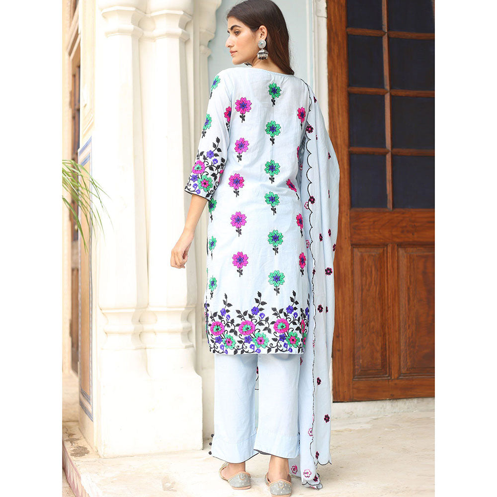 Gulabo Jaipur Blue Poppy Kurta With Pant And Dupatta (Set Of 3)