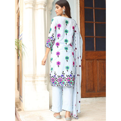 Gulabo Jaipur Blue Poppy Kurta With Pant And Dupatta (Set Of 3)