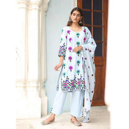 Gulabo Jaipur Blue Poppy Kurta With Pant And Dupatta (Set Of 3)