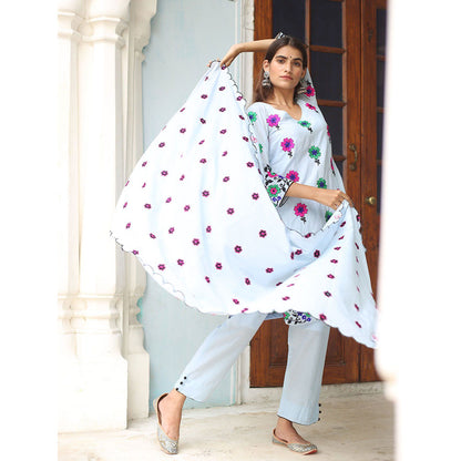 Gulabo Jaipur Blue Poppy Kurta With Pant And Dupatta (Set Of 3)