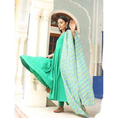 Gulabo Jaipur Green Rangoli Emerald Anarkali With Pant And Dupatta (Set Of 3)