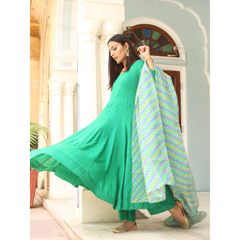 Gulabo Jaipur Green Rangoli Emerald Anarkali With Pant And Dupatta (Set Of 3)