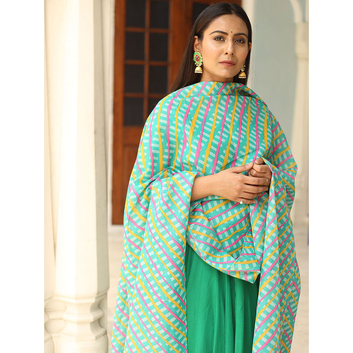 Gulabo Jaipur Green Rangoli Emerald Anarkali With Pant And Dupatta (Set Of 3)