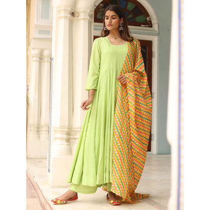 Gulabo Jaipur Green Rangoli Anarkali With Pant And Dupatta (Set Of 3)