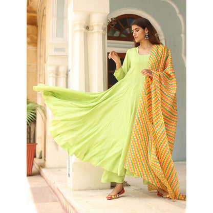 Gulabo Jaipur Green Rangoli Anarkali With Pant And Dupatta (Set Of 3)